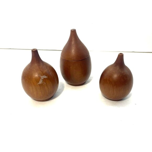 Vintage Wood Onion Style Salt Pepper Shaker Toothpick Holder Lonborg Inspired - Picture 2 of 5